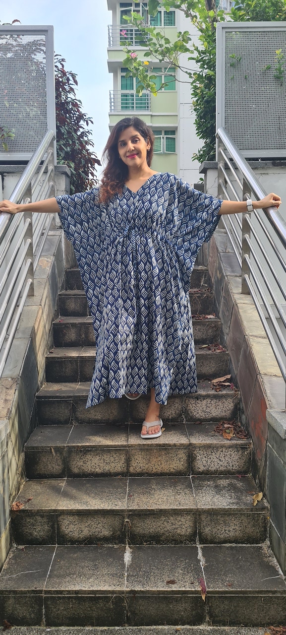 Indigo Leaf Cotton Kaftan - Image 2