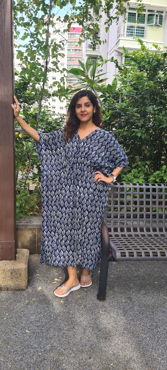 Indigo Leaf Cotton Kaftan - Image 3