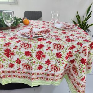 Red floral rectangle Table cloth – 8 seater and 6 seater & Round 4 Seater