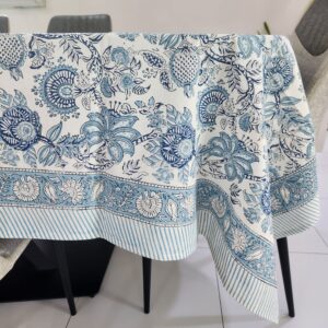 Light blue floral Rectangle Tablecloth – 6 seater and 8 seater & Round 4- Seater