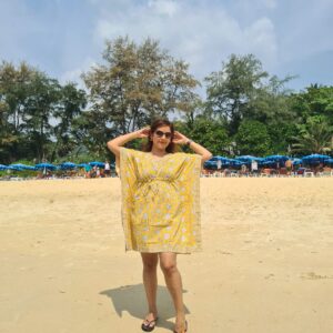 Yellow Floral Cotton Kaftan