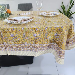 Yellow floral rectangle Tablecloth – 8 seater and 6 seater & Round- 4 Seater