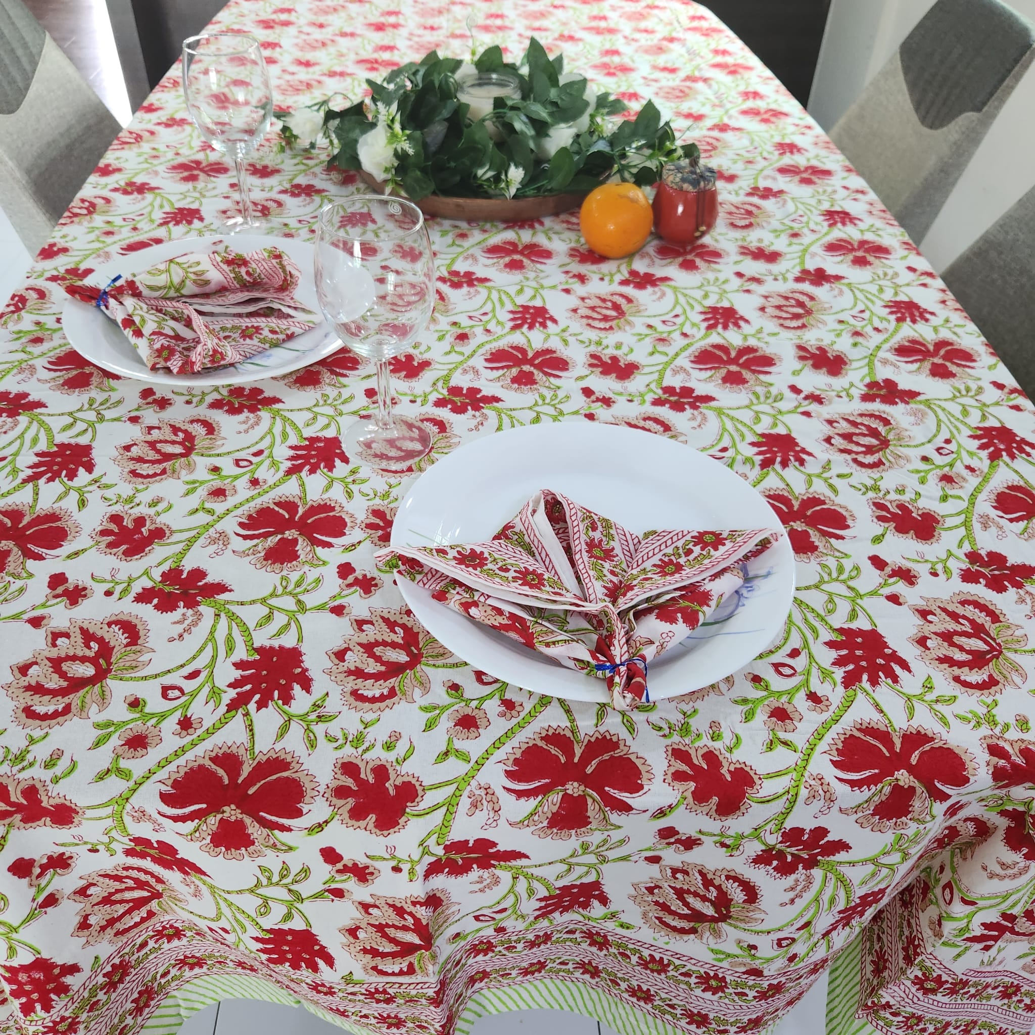 Red floral rectangle Table cloth – 8 seater and 6 seater & Round 4 Seater - Image 5
