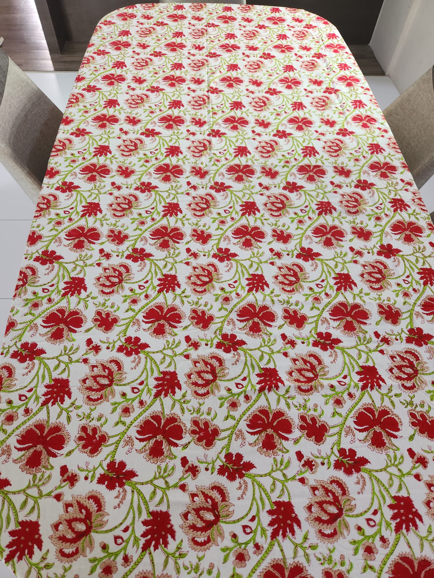 Red floral rectangle Table cloth – 8 seater and 6 seater & Round 4 Seater - Image 4