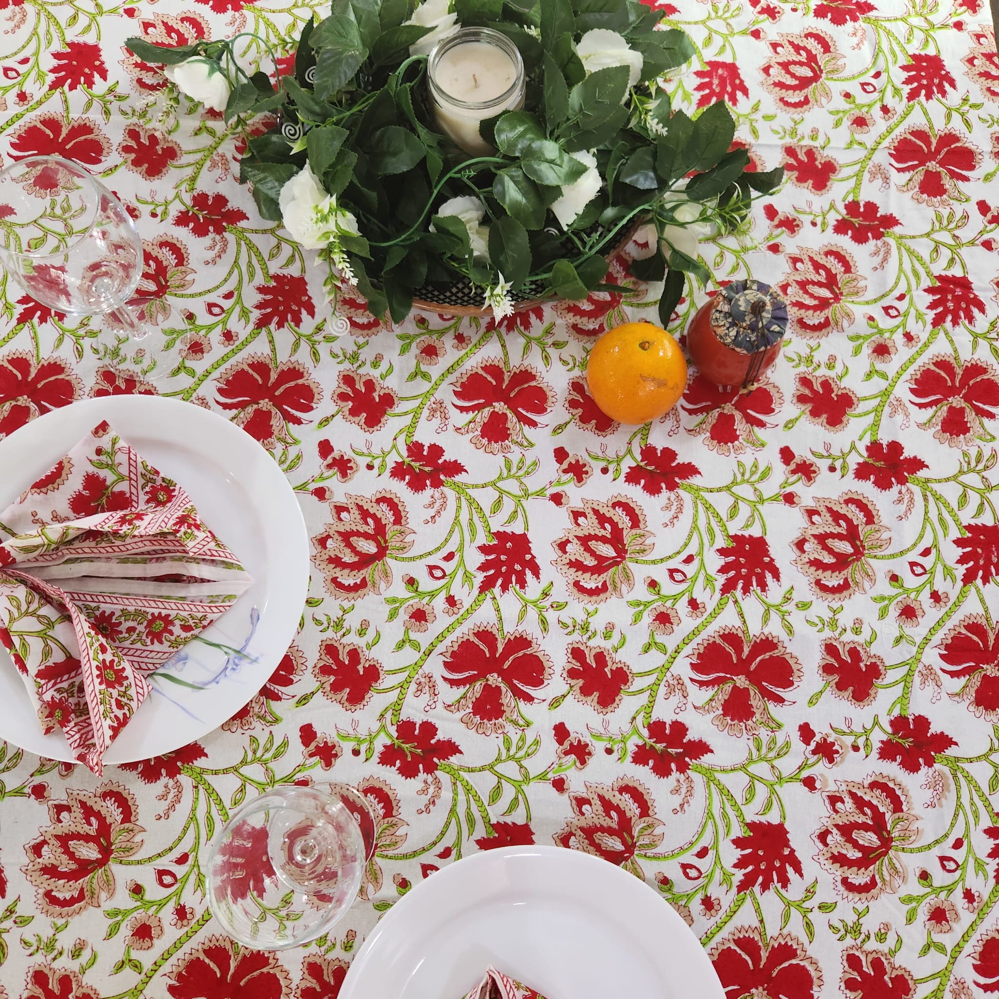 Red floral rectangle Table cloth – 8 seater and 6 seater & Round 4 Seater - Image 3