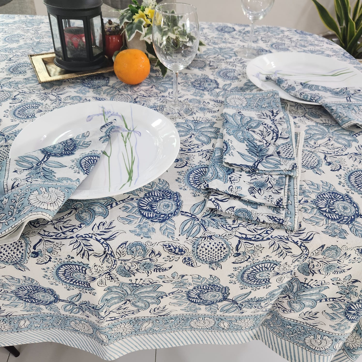 Light blue floral Rectangle Tablecloth – 6 seater and 8 seater & Round 4- Seater - Image 2