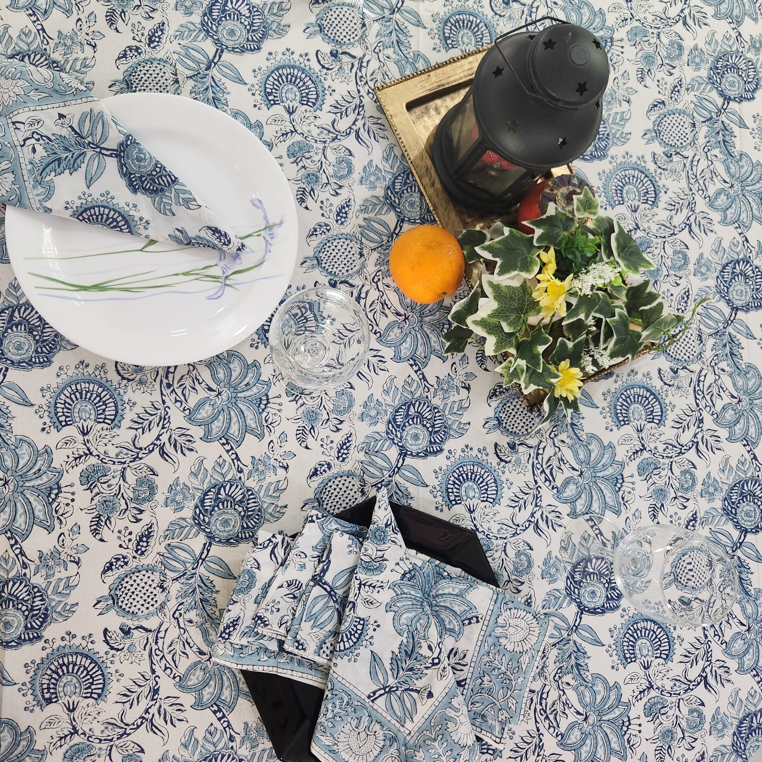 Light blue floral Rectangle Tablecloth – 6 seater and 8 seater & Round 4- Seater - Image 5