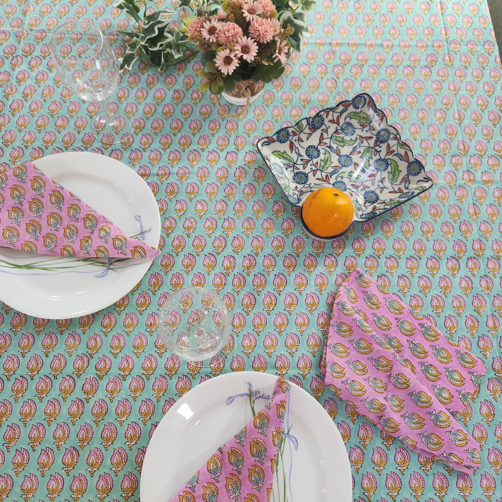 Turquoise floral rectangle Tablecloth – 6 seater and 8 seater & Round 4 Seater - Image 2