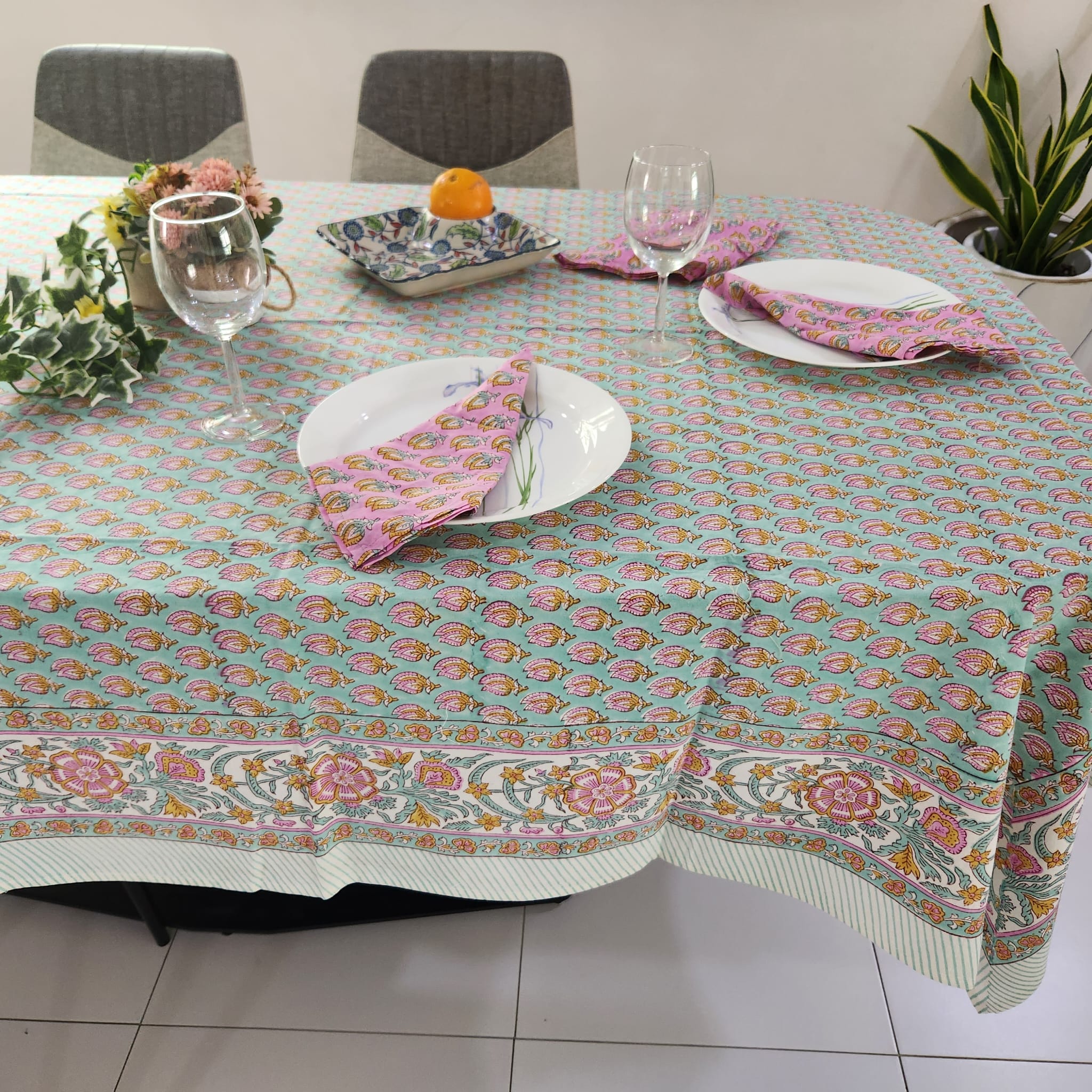 Turquoise floral rectangle Tablecloth – 6 seater and 8 seater & Round 4 Seater - Image 5