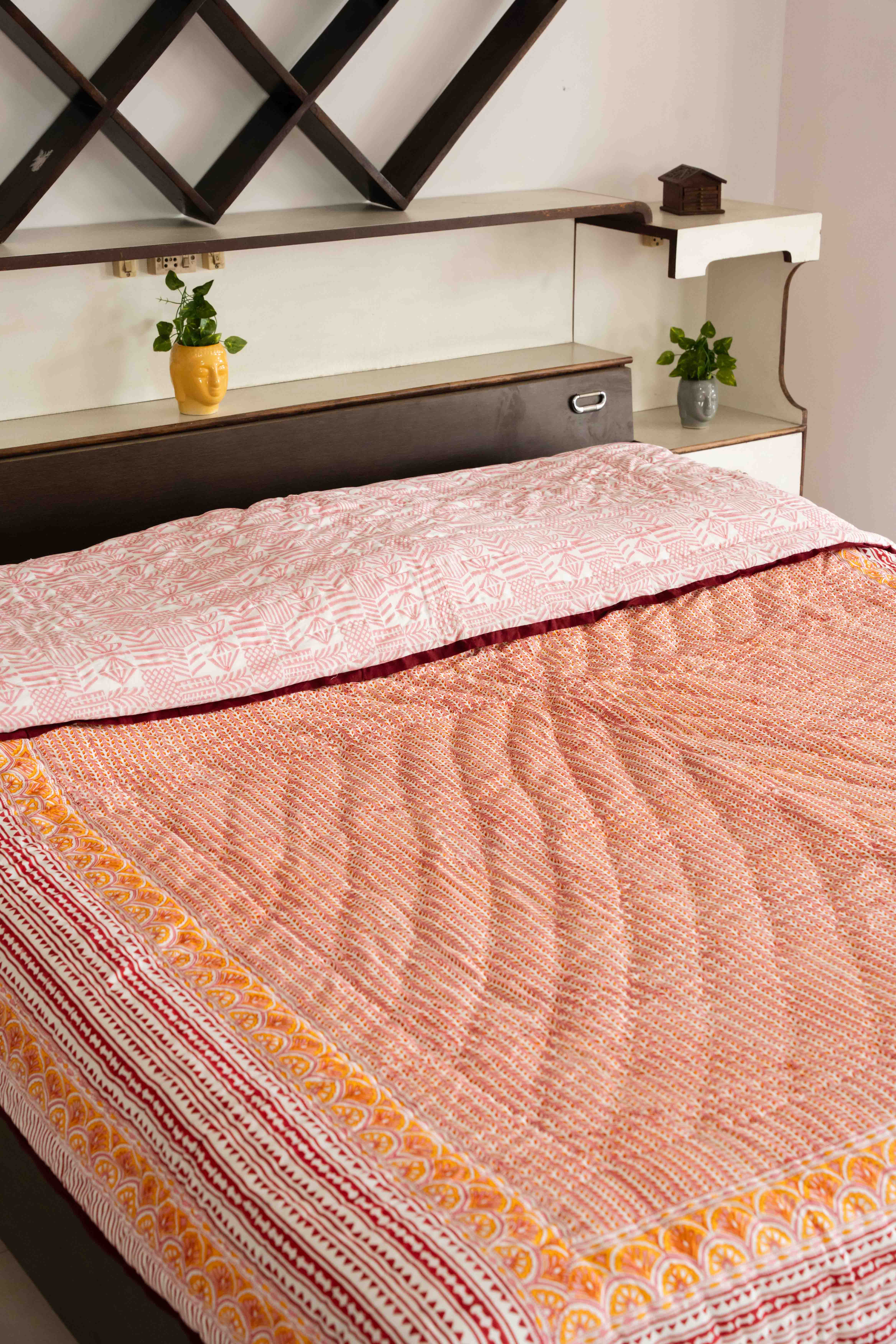 Pink Boho Cotton Quilt ( AC Comforter) - Reversible Print/ Duvet/ Bedspread– Double  & Super Single Size (Copy)