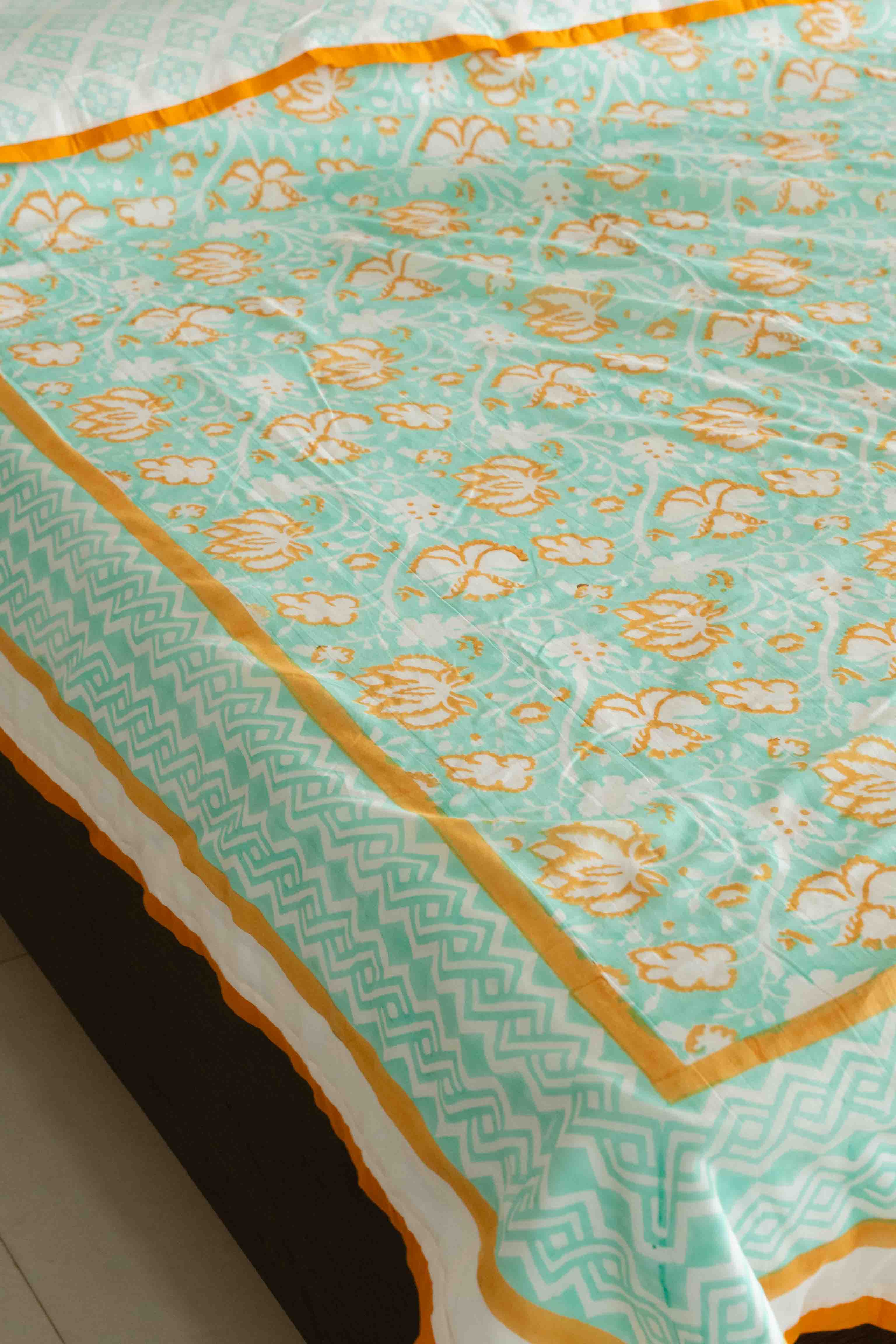 Green Floral Muslin Dohar ( Summer Blanket/ AC Blanket)- Double Size
