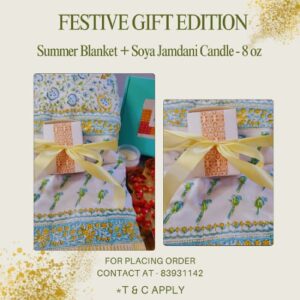 Festive Gift Hamper - Summer Blanket & Jamdani Soy Candle- 8 Oz
